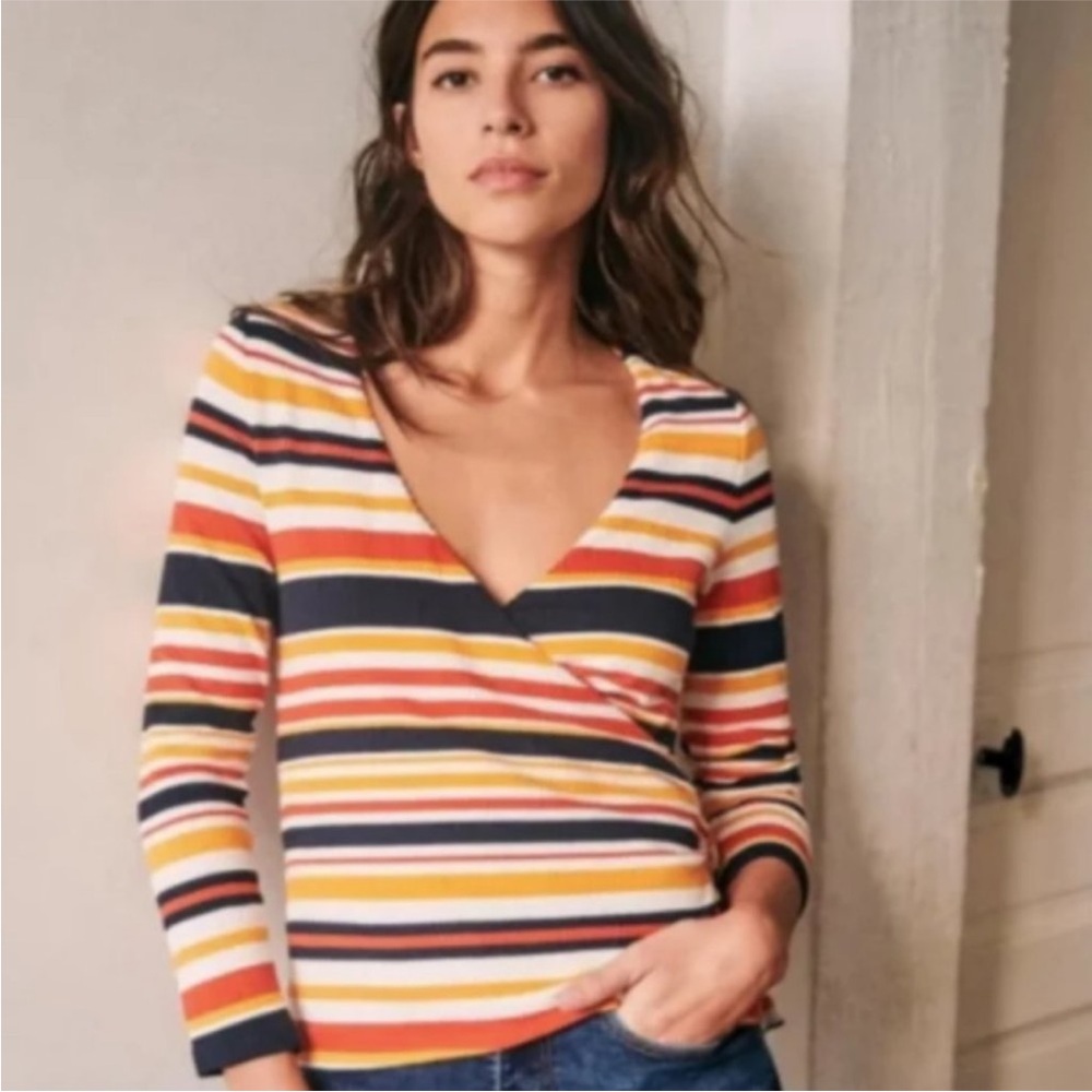 Sezane Adela Stripped Wrap Blouse-medium